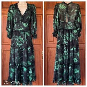 Green Leaf-Print Tiered Maxi Dress by Truly 4 You